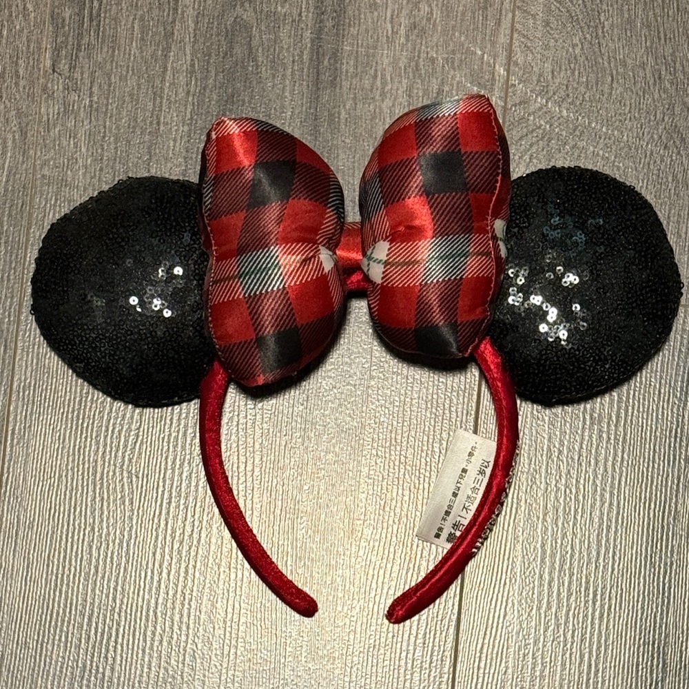 🎄Disneyland Parks Plaid Holiday Christmas Bow Sequin Minnie Mouse Ears